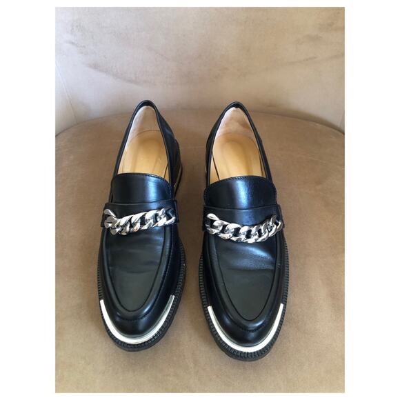 Barbara Bui Black Leather Silver Chain Link Loafers 37 - Picture 1 of 13